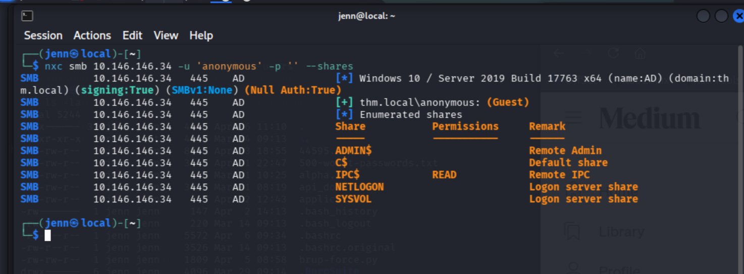 NetExec anonymous SMB enumeration
